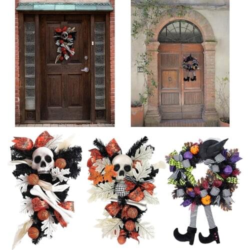 Halloween Decorative Skeleton Wreath Door Decoration for Front Door, Faux Flowers for Outdoor/Home/Window Decorations