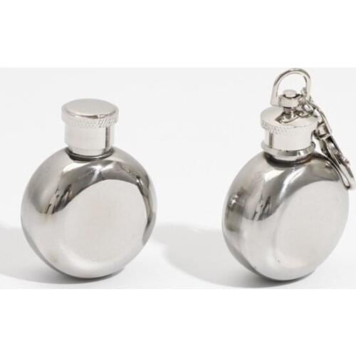 3PCS HOT 1oz Mini whisky flagon Portable creative Stainless steel alcohol hip flask with Keychain Round hip flask decoration