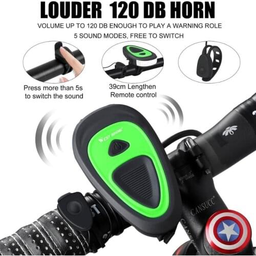 WEST BIKING 3 Modes Bicycle Headlight 120db Electric Horn MTB Bike Bell Bike Accessories USB Rechargeable Cycling Horn Light