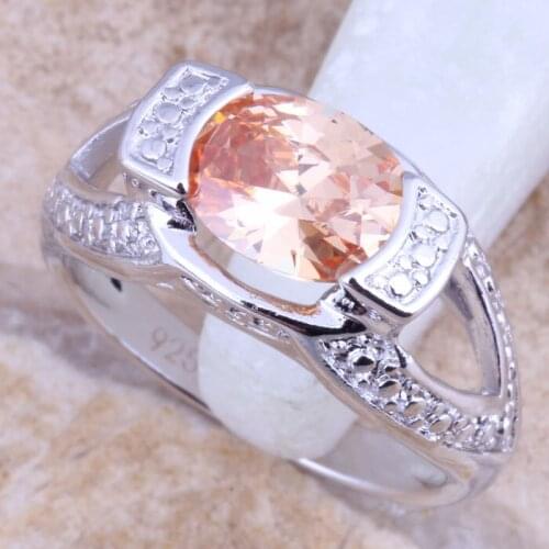 Jolly Champagne Morganite Silver Plated Grade Ring Size 6 / 7 / 8 / 9 R1517