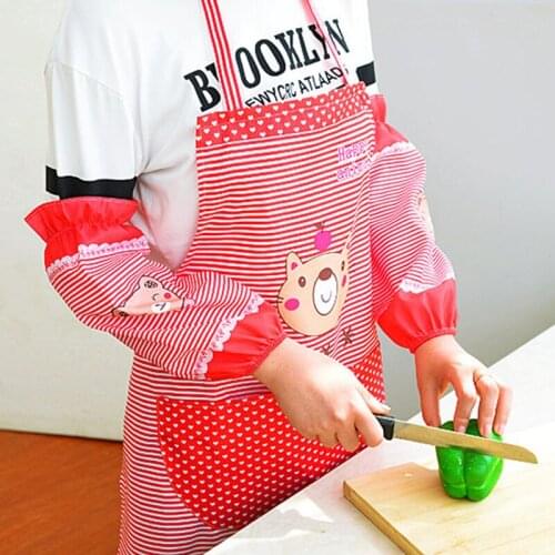 Kawaii Apron Over Arm Sleeves Set Women Kitchen Cooking Bib Aprons With Pockets Фартук Для Кухни Men Kitchen Apron Accessories