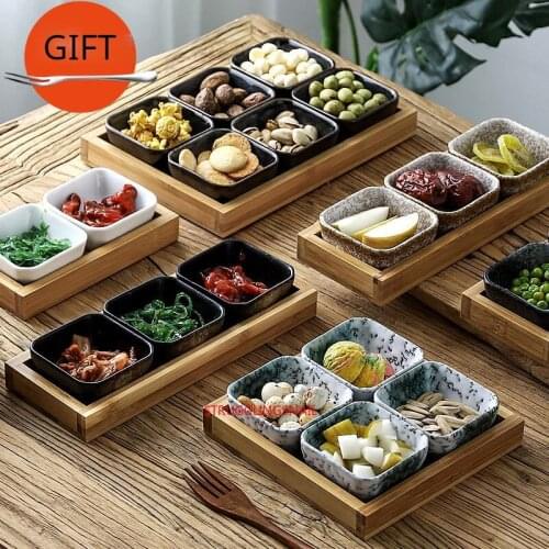 Creative Ceramic Grid Fruit Plate Snack Plate Serving Platter Japanese Small Dish with Tray Home Desktop Dried Fruit Snack Tray