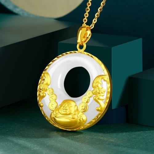 Natural Hetian Jade Blessing Buddha Pendant S925 Sterling Silver round Jade Pendant Pendant Female Pendant Gift to Give Mom