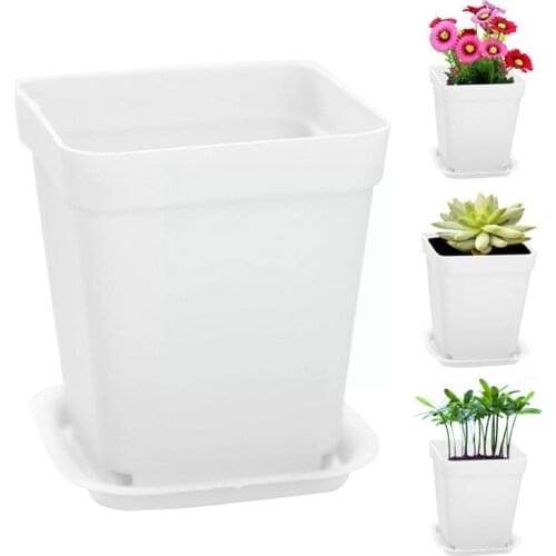 Square mini white flower pot plastic flower pot with office decoration tray home Q4X7