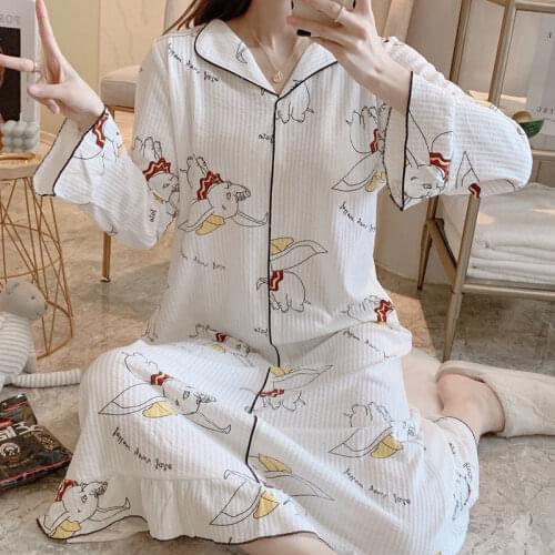 Cute Sweet Nightdress Dumbo Sleepwear Nightgowns Womens Cartoon Elephant Home Dress Pregnant Loose Costume Long Sleeve Casual