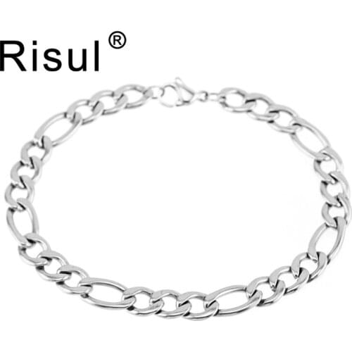 Risul Stainless Steel 6/6.6/7.5mm Mens Bracelets Figaro Chain lobster clasps bracelet Male Femal HipHop Party Punk Rock Jewelry