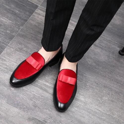 M-anxiu Newest Men Bowknot Suede Loafers Wedding Dress Male Flats Gentlemen Casual Slip on Leather Shoes Men Formal Shoes