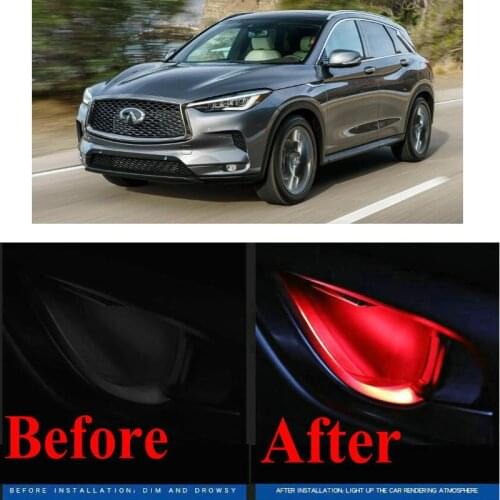 4pc CF style stickers on cars interior inside door handle atmosphere lamp for infiniti QX50 QX60 QX70 QX80 fx50 g37 G37 m35 m45