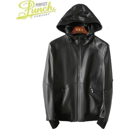 Sheepskin Mens Coat Hooded Genuine Leather Jacket Men High Quality Bomber Jackets Chaqueta Cuero Hombre KJ2179