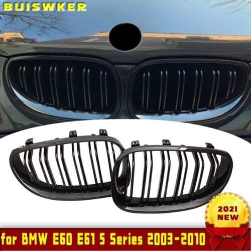 1 Pair Gloss Black Front Kidney Grill Double Slat Double Line Grille for BMW E60 E61 5 Series 2003-2010 Car Accessories Coupe