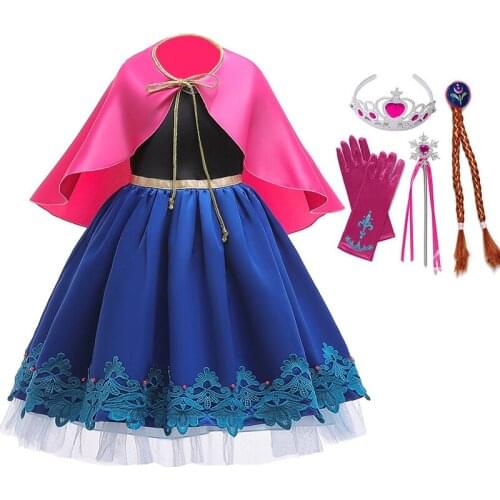 Girls Ana Princess Dress Kids Cosplay Costume Children Haloween Birthday Party Vestido Cartoon Clothing Elza Ana Fancy Frock