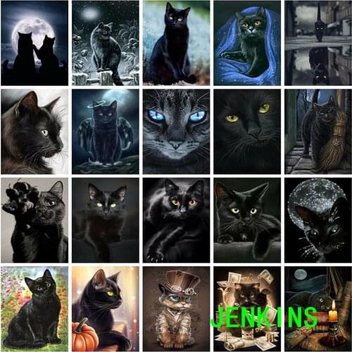 Full Square Diamond Art Painting Mosaic Black Cat Set Diamond Embroidery Cross Stitch Animal Home Decoration Jenkins