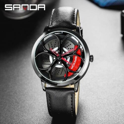 SANDA 2021 Mens Watch Leather Business Casual Fashion Wheel Hub Series Dial Watch Quartz Male Clock Relogio Masculino P1070