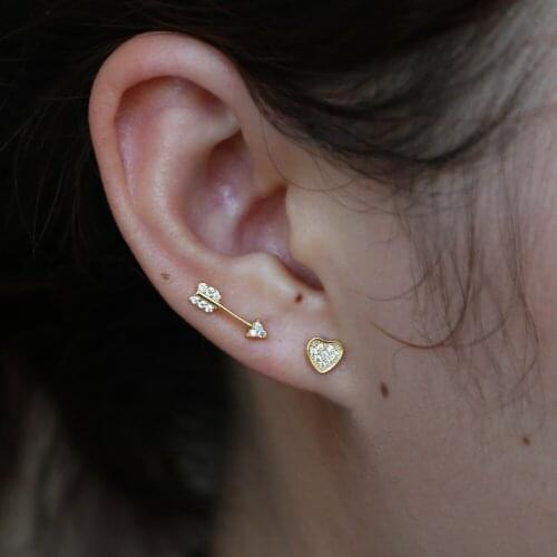 925 sterling Silver Heart Arrow Stud Earrings For Women Girl Gift 925 Fashion cute delicate Jewelry Studs Earring Factory price