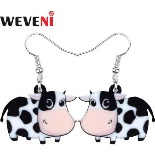WEVENI Acrylic Anime Dairy Cattle Cow Earrings Farm Animal Drop Dangle Jewelry Ornaments For Women Girls Teens Kids Charms Gift