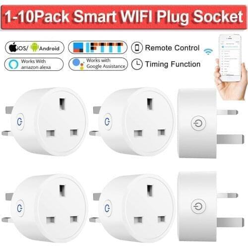 Smart WIFI UK Plug Socket Works with Amazon Alexa Google Home IFTTT Wireless Smart Socket AC100-240V Remote Control Timer Socket