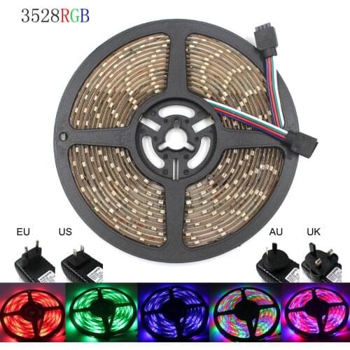 ZGX LED Strip Lights 5m 60LEDS/M DC12V RGB SMD 3528 Flexible Ribbon Waterproof Tape Diode DIY LED Light Set for Room Decor