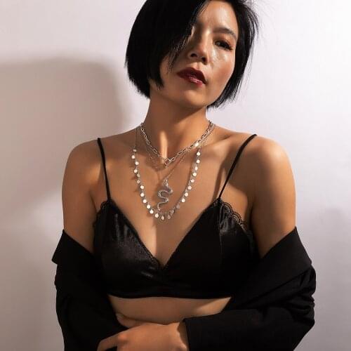 Tocona Charms Big Snake Pendant Neckalce Silver Color Water Tassel Multi-layer Chain Choker Bohemian Jewelry for Women 17481