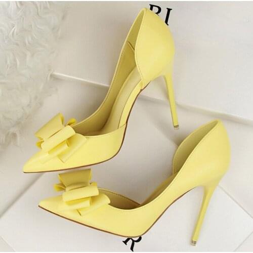2021 Fetish Women 10cm High Heels Pumps Female Elegant Butterfly knot Scarpins Heels Shoes Pointed Toe Fetish Pink Blue Shoes