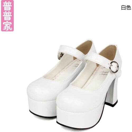 Princess sweet lolita shoes Japanese summer and spring round head shallow mouth punk wind and high heel queen shoes pu6016