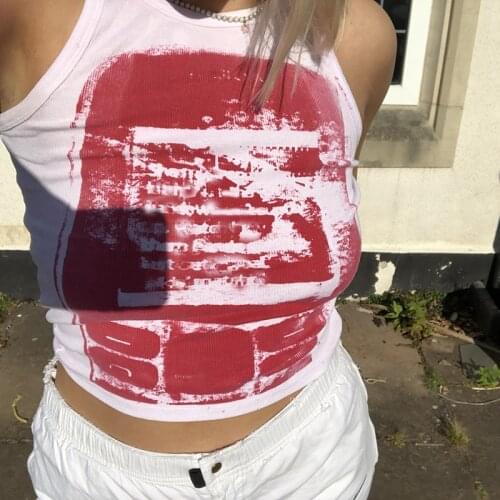 Vintage Print Cropped Tanks Aesthetic Crop Top Sleeveless Skinny Corset Tops Female Summer Basic Tee Tops