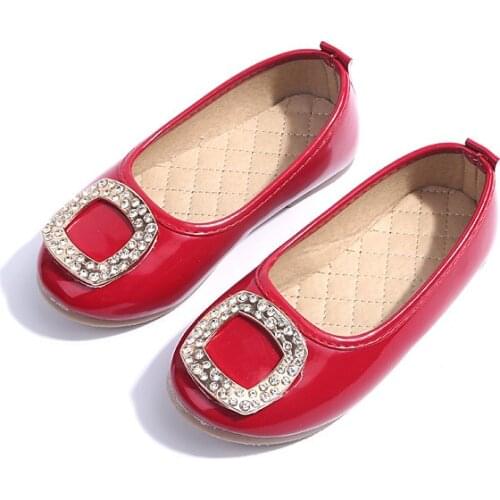 Stock Sales Fashion Girls Shoes Princess Sweet Chic Wedding Toddlers Baby Girl Flats Kids Shoes With Rhinestone Square Buckle