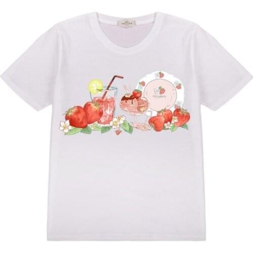 Japanese Fashion Women T-shirts 2021 Summer Kawaii Strawberry Teen Girls Tops Female Cute Graphic Short Sleeve White Tee Shirt