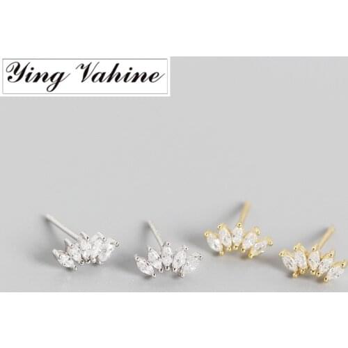 Ying Vahine 100% 925 Sterling Silver Small Zircon Stud Earrings for Women Jewelry Best Gift