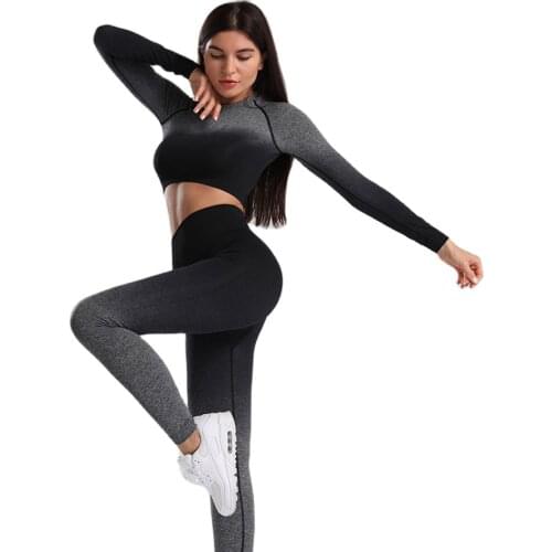 Women Seamless Yoga Set Fitness Sport Suits Yoga Shirts High Waist Running Leggings Workout Pants Shirts Bra Tops GYM Cloth Fit
