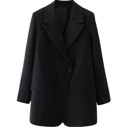 European and American Women 's New Black Suit Coat Slim Spring Fitting Factory Pillow Collar Jackets Short Polyester