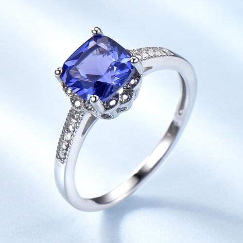 UMCHO Romantic Created Tanzanite Blue Statement Rings 925 Silver Jewelry For Women Wedding Party Engagement Gifts Fine Jewelry