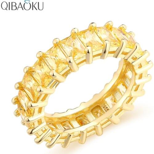 Exquisite Rectangle 5*3MM Yellow Zircon Gold Rings 925 Sterling Silver Luxury Fashion Rings for Women Fine Jewelry