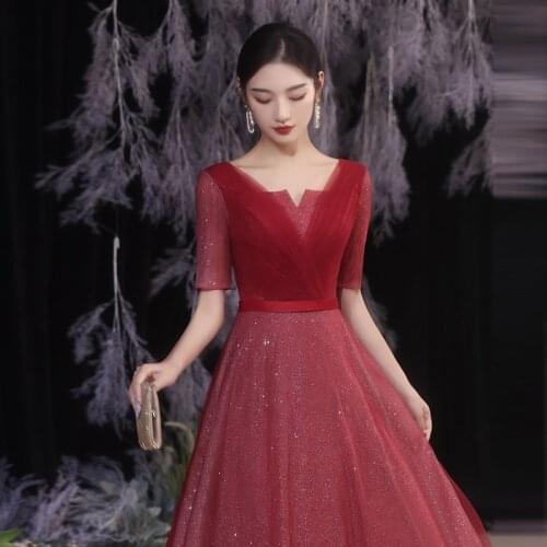 Sexy Half Sleeve Sequins Chiffon Evening Dress Back Bandage Women Formal Gowns Robe De Soiree Cheongsam 3XL