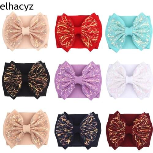 10pcs/lot New Arrival 7" Double Layer Larger Hair Bow Sequins Bullet Fabric Baby Headband Handmade Hair Style Head Wrap Headwear