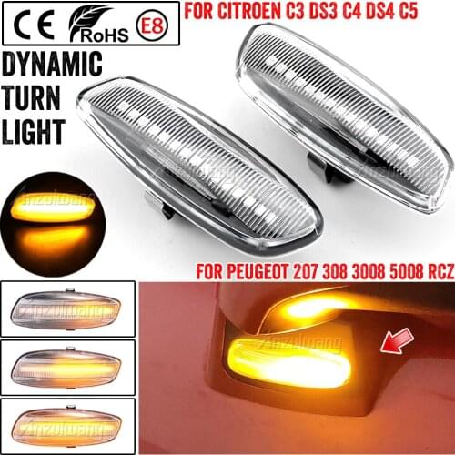 2 pieces Led Dynamic Side Marker Turn Signal Light Sequential Blinker For Peugeot 308 207 3008 5008 For Citroen C4 C3 C5 DS3 DS4