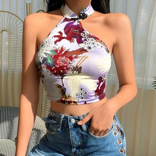 2020 Fashion Women Ladies Sleeveless Chinese Knot Flower Umbilical Exposure Tank Tops Summer Sexy Clothes