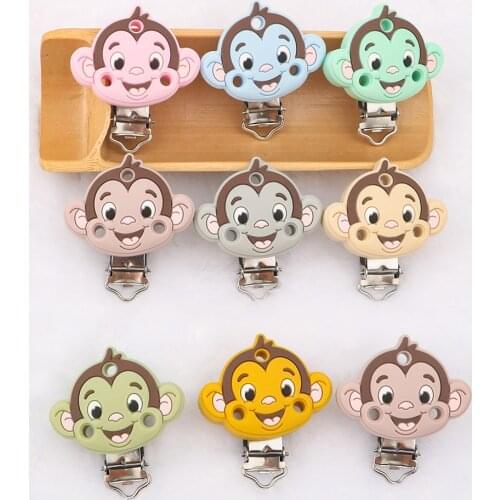 Kovict 3Pcs New Monkey Animal Silicone Pacifier Clip Food Grade Pacifier Chain DIY Necklace Teethers Baby Toys Accessories