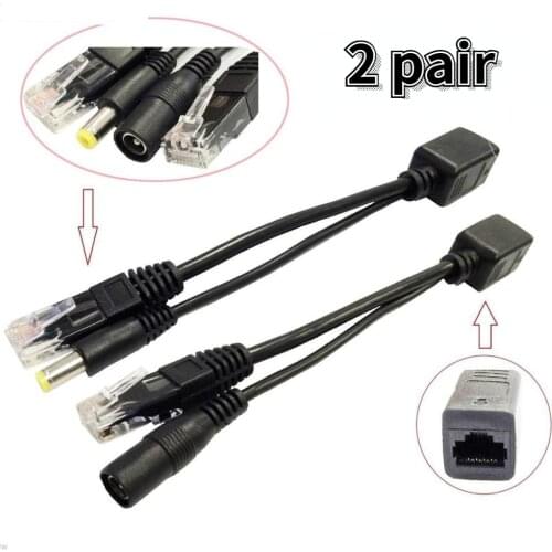 4pcs(2pair) POE Splitter POE Switch POE Cable adapter Tape Screened 5V 12V 24V 48V Power Supply Cable 5.5*2.1mm