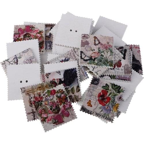50 Pieces Vintage Stamps Shape Floral Wooden Buttons for Scrapbooking Craft 34x31mm