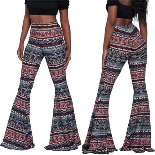 70% Hot Sell Boho Geometric Print Women High Waist Bell Bottom Loose Wide Leg Flared Pants