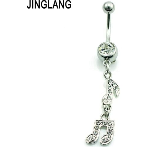 Promotion! DIY Brand New Wholesale Price Fashion White Rhinestone Music Note Navel Piercing Rings For Women Body Jewelry