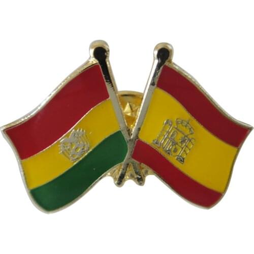 Bolivia cross Spain flag pin Custom Enamel Pins Butterfly Clutch Iron with Brass Plate and painted&epoxy MOQ100pcs fee shipping