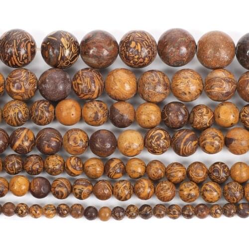 Natural Stone Silkwood Veins Stripes Charm Round Loose Beads For Jewelry Making Needlework Bracelet DIY Strand 4-12 MM