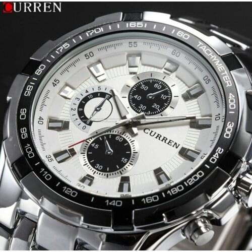 CURREN Top Brand Luxury Full Stainless Steel Sports Watch Men Fashion Casual Quartz Men Watches Military Wristwatch Waterproof