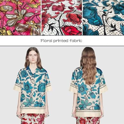 Flower printed polyester fabric meter brand shirt dress fabric fashion handmade DIY fabric wholesale polyester cloth