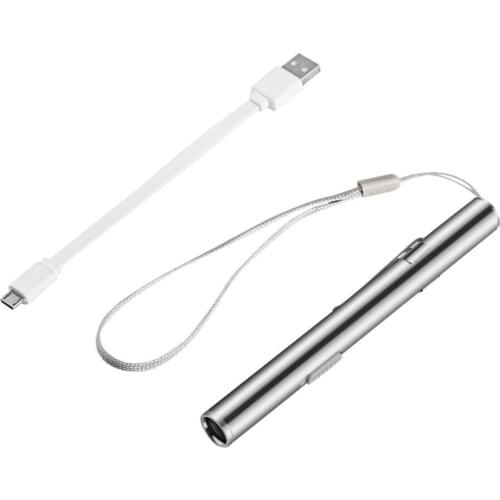 Energy-saving Medical Handy Portable Pen Shaped USB Rechargeable Mini Flashlight LED Torch with Stainless Steel Cli