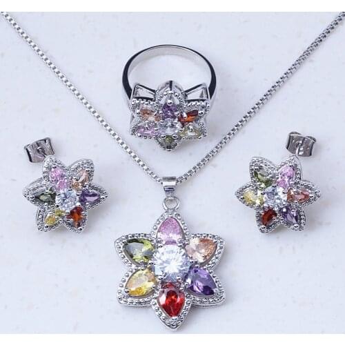 Fantastic Multicolor Crystal Silver Color Jewelry Sets For Women Party Fashion Jewelry Valentines Day Gift A0028