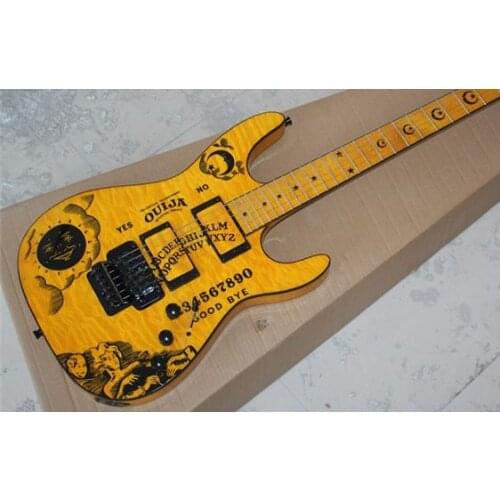 Classic Yellow signature electric guitar, moon and star inlaid guitar, maple fingerboard, free shipping