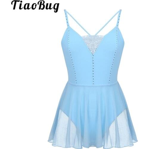 TiaoBug Adult Spaghetti Straps Shiny Rhinestone Tutu Ballet Gymnastics Leotard Women Bodysuit Figure Skating Dress Dance Costume