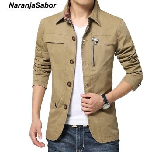 NaranjaSabor Spring Autumn Mens Casual Jackets Solid Slim Fit Male Outerwear Windproof Windbreaker Mens Brand Clothing 4XL N409